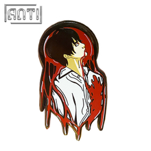 Custom Anime Handsome Man Lapel Pin Cartoon Cool Red Blood Flowing Effect Hard Enamel Black Nickel Badge