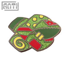Custom Cartoon Spaceship Green Game Pattern Glitter Lapel Pin Wholesale Manufacturer High Quality Black Nickel Metal Badge