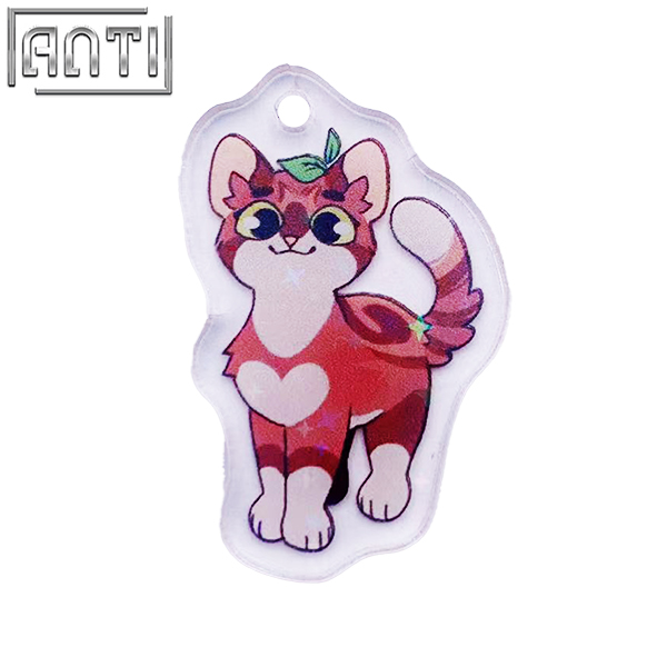 Custom Cute Little Cartoon Animals Acrylic Key Ring Pink Grass Leaves On Their Heads Offset Printing Key Ring A Gift For Friend