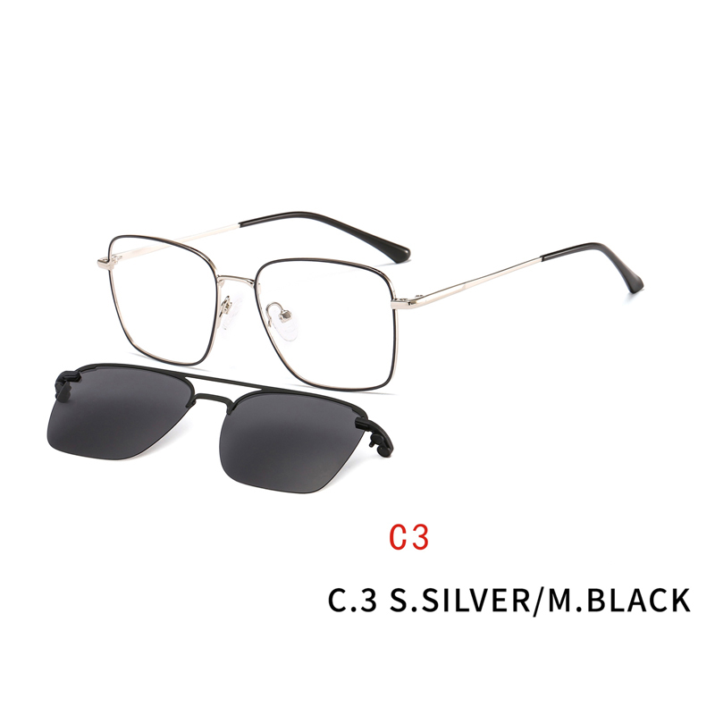 Square Magnetic Clip on Sunglasses for Men Women Metal Frame