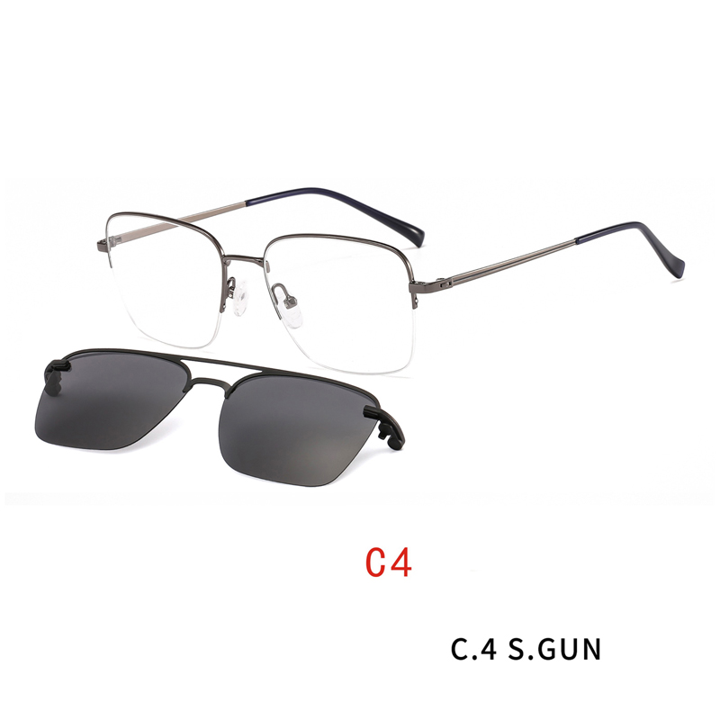 2 In1 Square Magnet Clip On Sunglasses Men Myopia Half frame Optical Prescription Eyeglasses