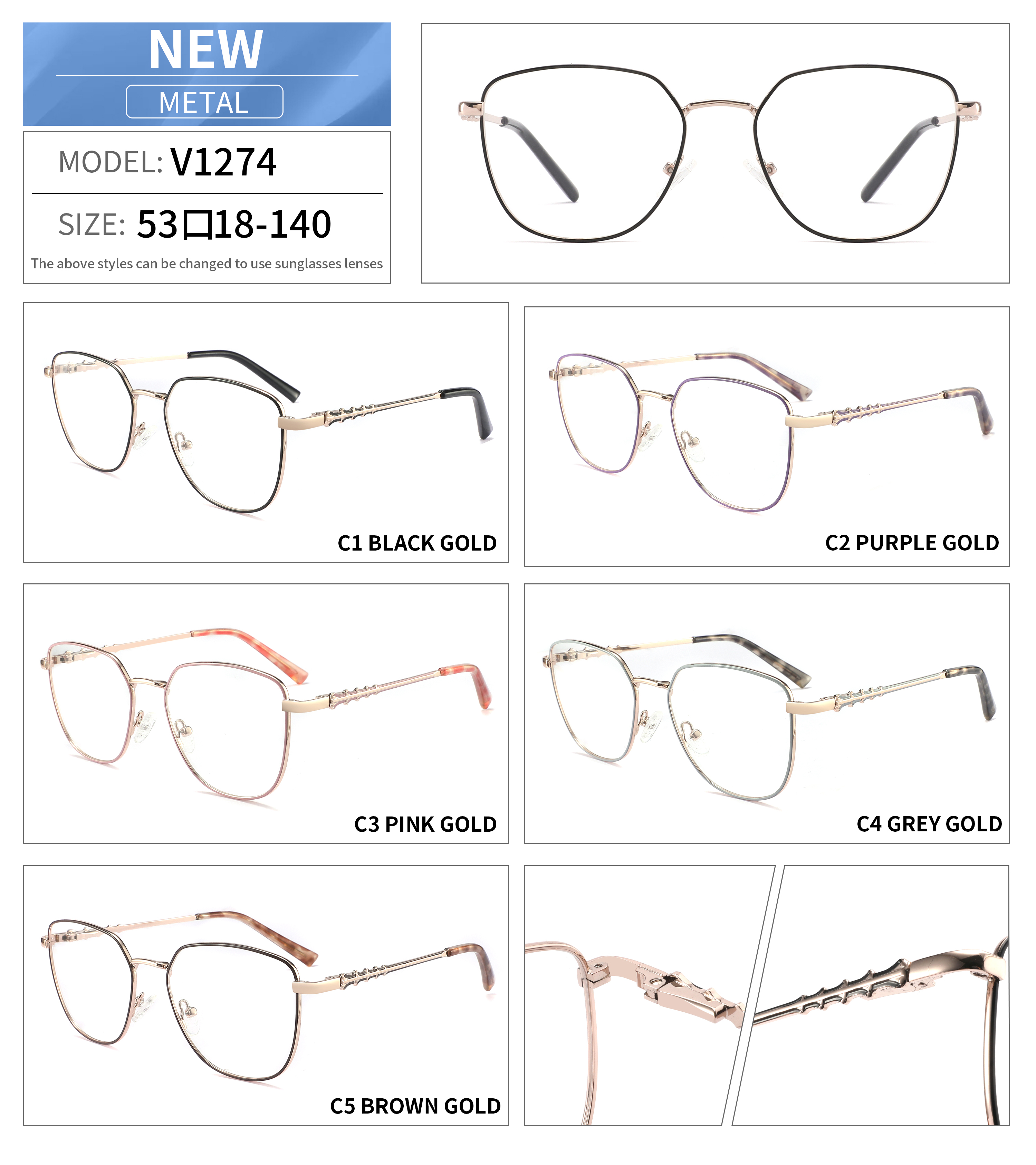 Designer Spectacle Trendy Eyewear Cat Eye Eyeglasses Metal Optical Frames