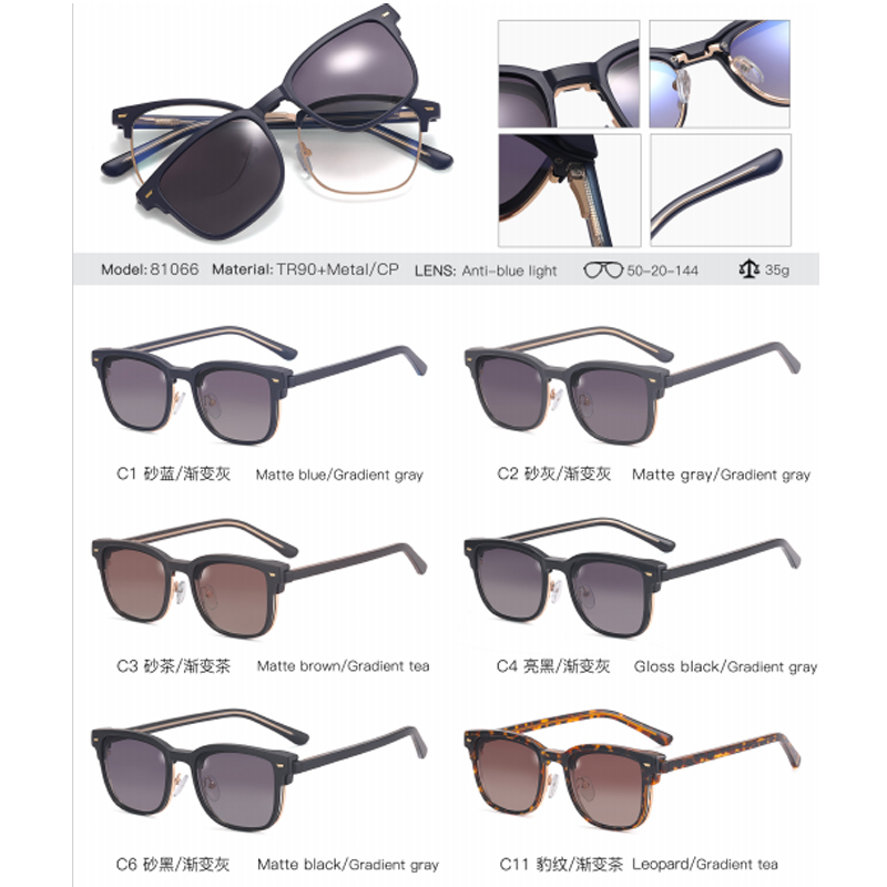 DILICN New 2023 Magnetic Clip Optical Frame, Polarized Lenses, Anti-Blue Light Glasses Fashion Glasses TR and Metal Mixed Materiale 81016