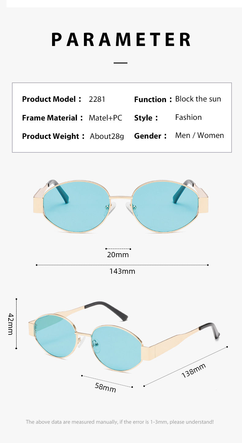 2024 Vintage Women's Punk Fashion Sun Glasses Shades Oval Metal Sunglasses