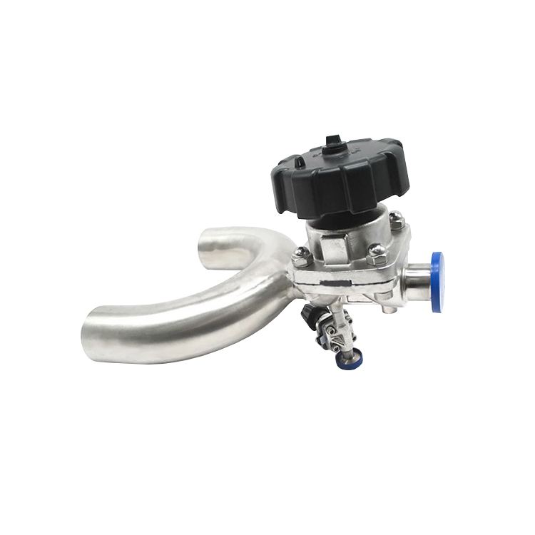 Hygienic 3 way U-Type Diaphragm Valve With Sampling Outlet For Pharmaceutical Industry