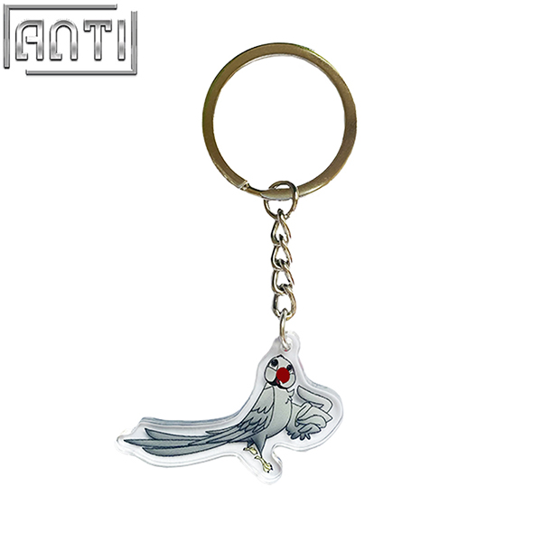 Custom Cartoon Lovely Grey Bird Design Acrylic Key Ring Lovely Animal Picture Offset Printing Round Metal Key Ring Accessories 