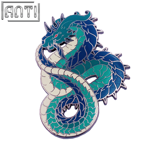 Custom Blue And Green Dragon Shape Design Lapel Pin Cartoons Black Nickel Art Excellent Design Zinc Alloy Badge For Friend Gift