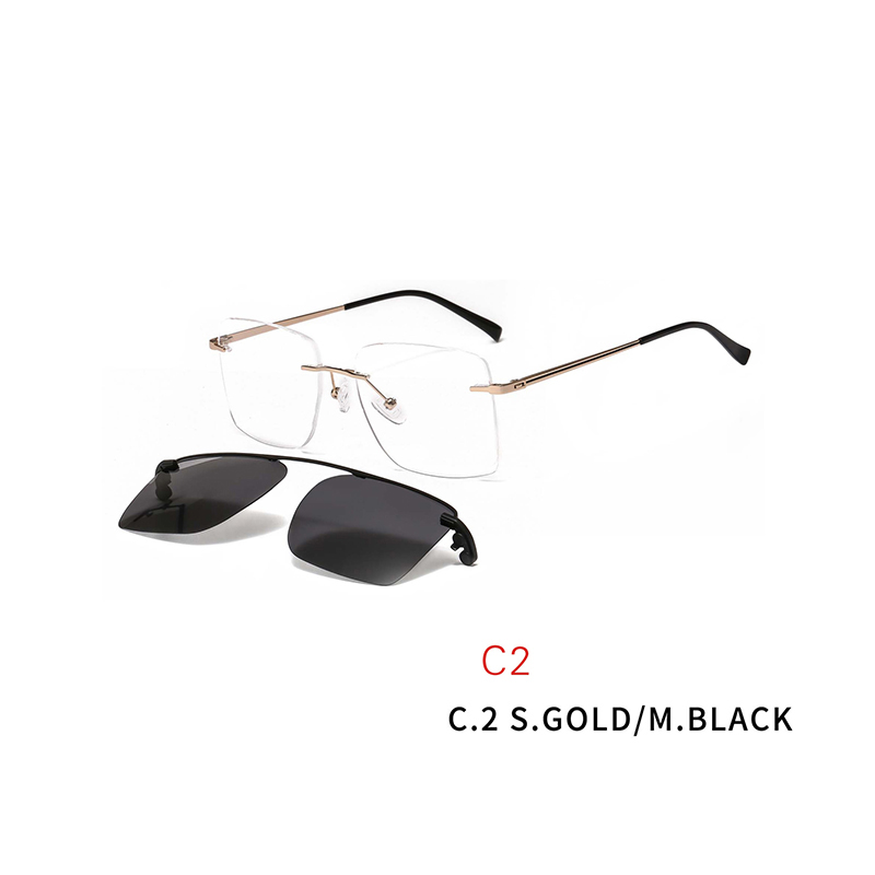 2 In 1 Men Magnet Clip on Glasses Rimless Optical Prescription Eyewear Frames Eyeglasses