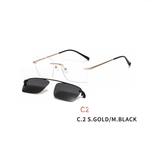2 In 1 Magnet Clip on Sunglasses Rimless Optical Frame Men Driving Detachable Lens Style Sun Glasses