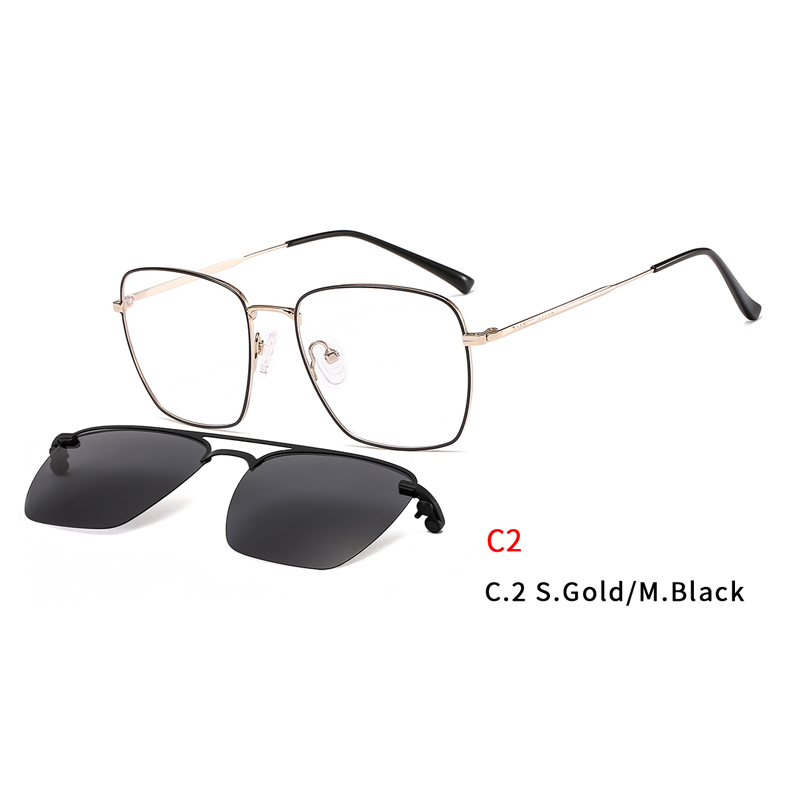 2 In1 Square Eyeglasses Frame Magnet Clip-On Sunglasses Men