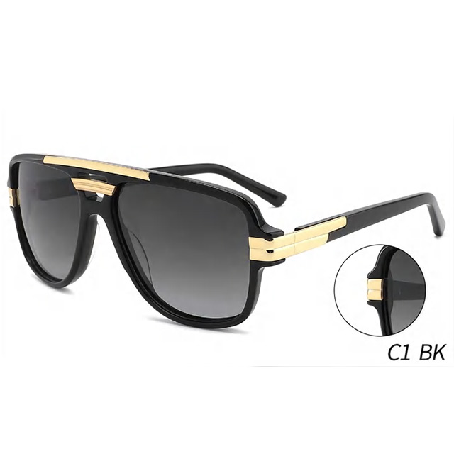Fashionable black gold retro oversized sunglasses luxury square polarized sunglasses for men and women