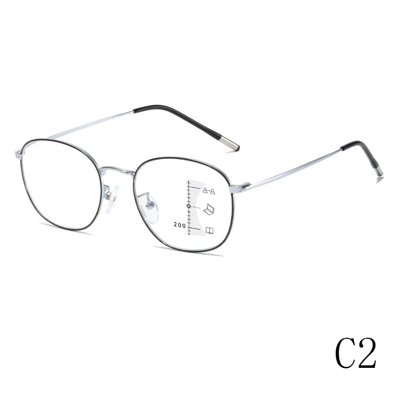 New progressive multi-focal ultra-light metal full-frame anti-blue light reading glasses