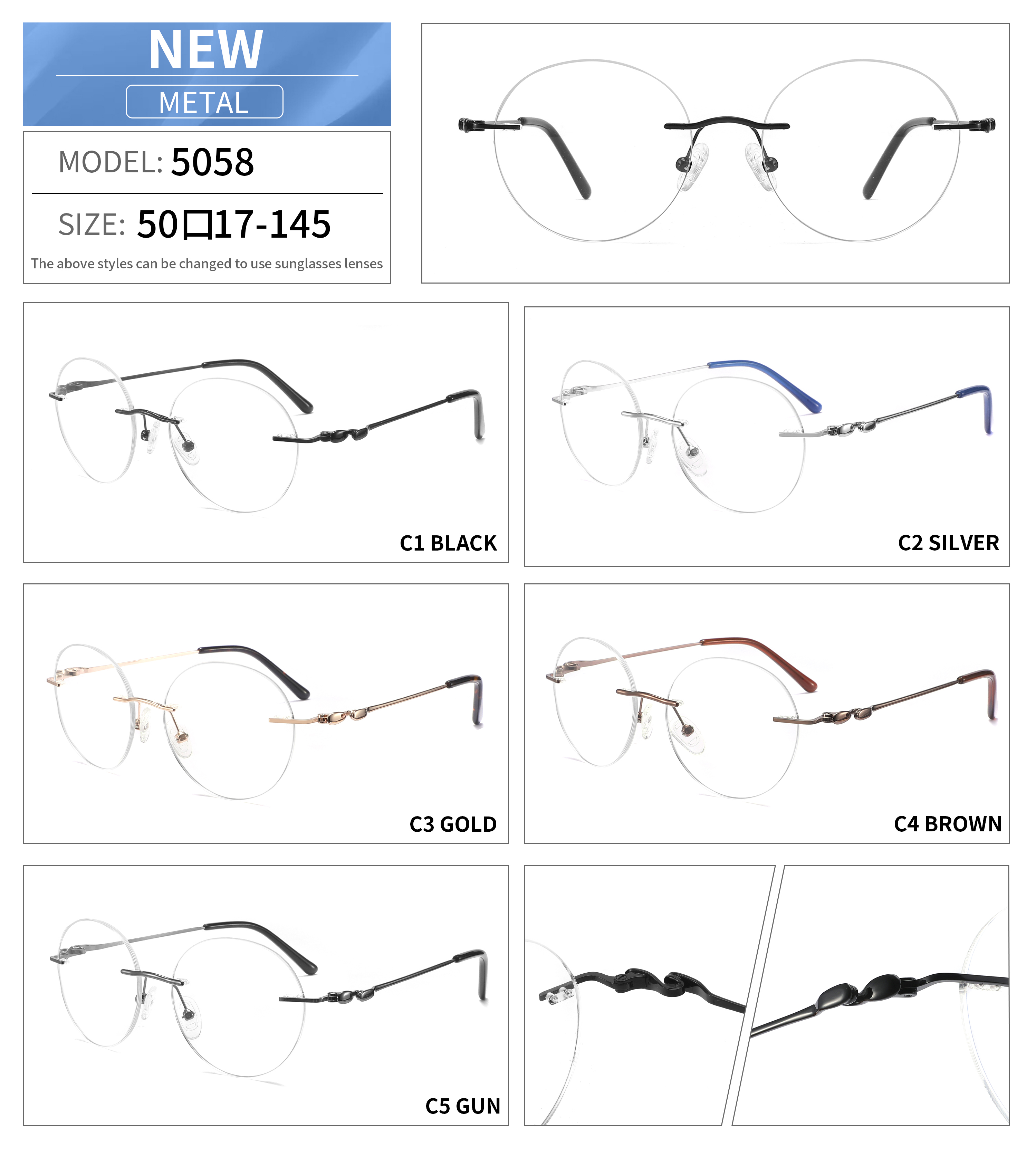 Ready Stock Rimless Eyeglasses Retro Square Spectacles Frame Metal Optical Frames