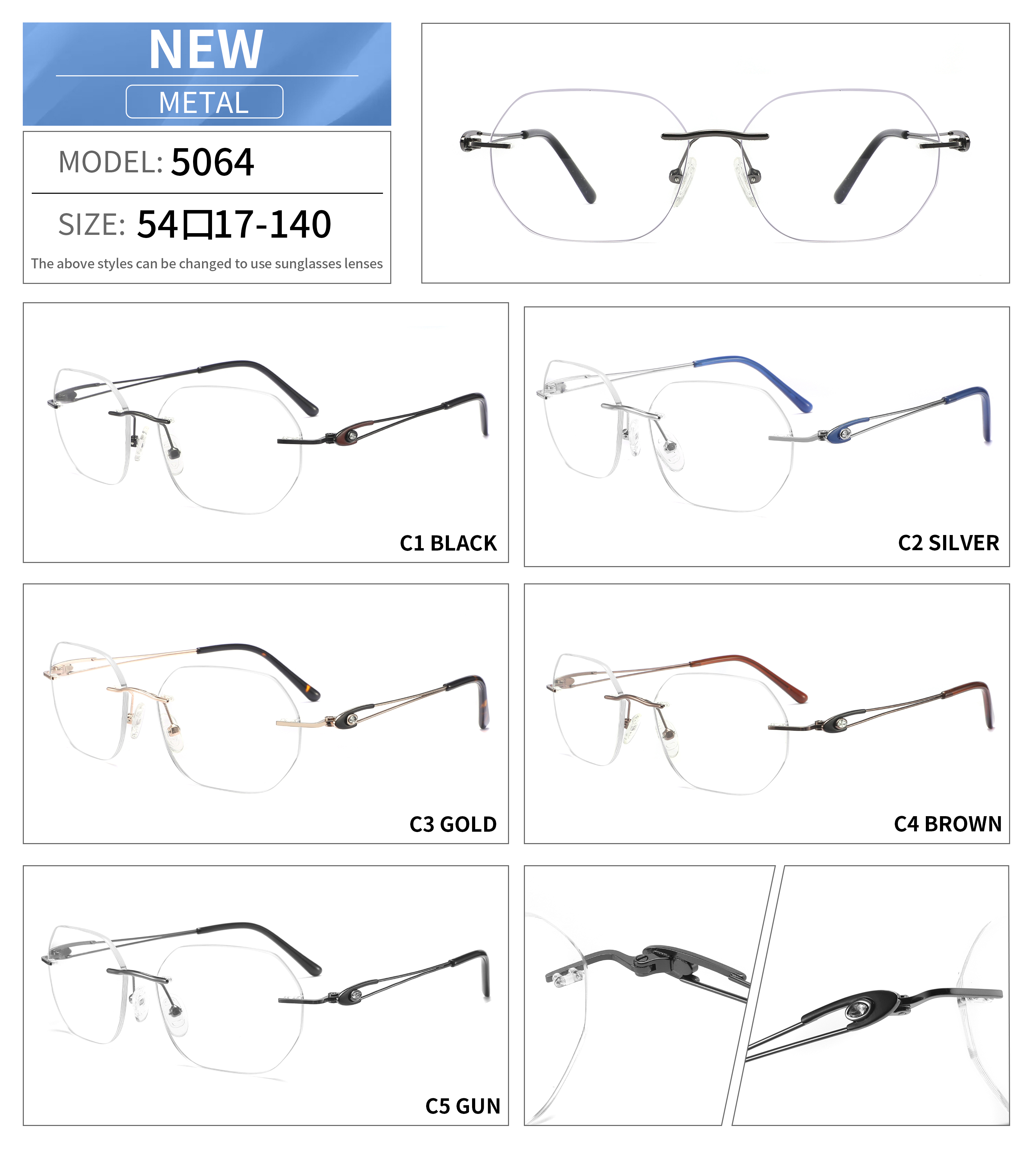 Metal Frames Rimless Eyeglasses Glasses for Men Women