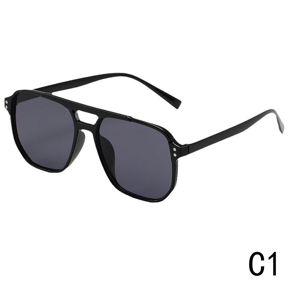 2024 New Female UV Protection Square Frame Sunglasses Retro Ocean Red Double Beam Design Diamond Face Shape Flight Crew Pilot PC