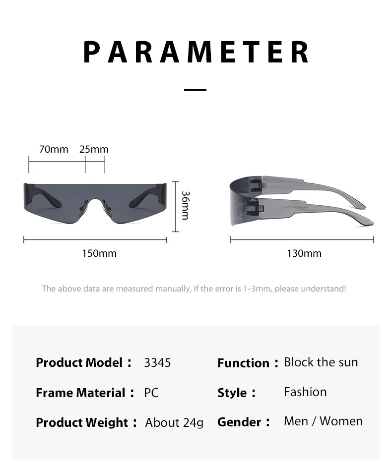 Superhot Eyewear Fashion Cyberpunk New Futuristic Wrap Around Y2K One Piece Lens Rimless Sport Sunglasses