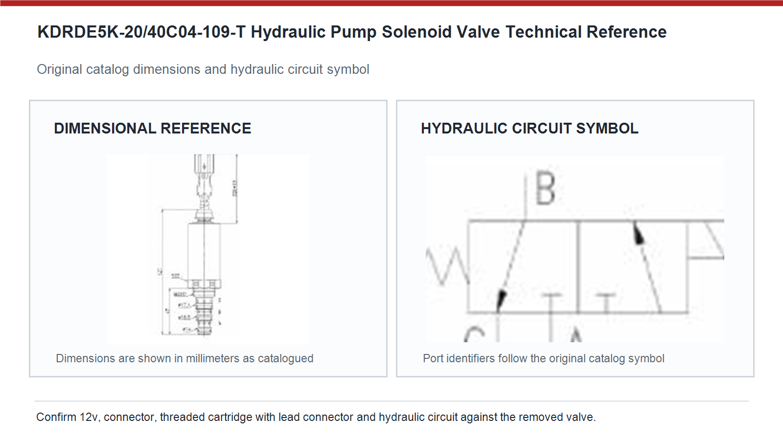 KDRDE5K-20/40C04-109-T Dimensi katup solenoid pompa hidrolik Volvo dan diagram sirkuit hidrolik