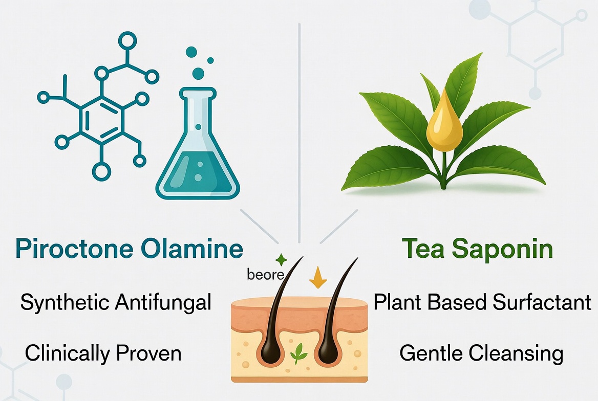 Piroctone Olamine vs. Tea Saponin: A Comparative Study on Natural vs. Synthetic Solutions for Malassezia-Induced Scalp Issues