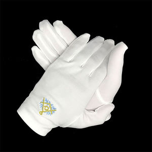 White Nylon Embroider Emblem Masonic Glove