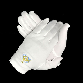 White Nylon Embroider Emblem Masonic Glove