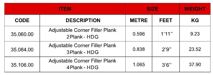 Adjustable Corner Filler Plank - 240mm Plank - Imperial Sizes