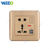 C32 Aluminium Gold 15A 5 Pin Multi Function Switched Socket with Neon+2USB