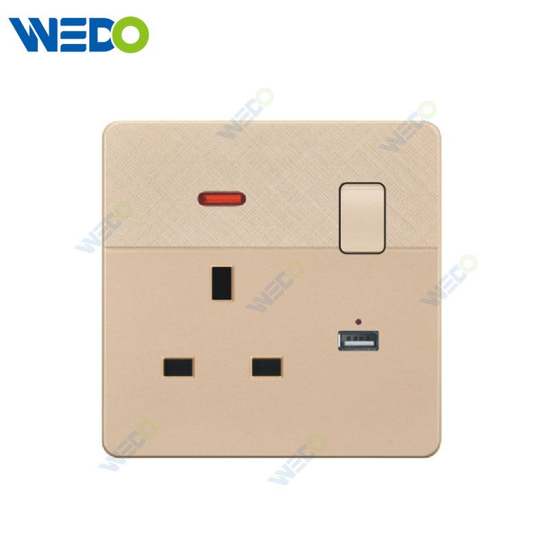 D1 Light Switch Simple Electric, Wall Switch Light 13A Switched Socket With Neon +USB Wall Switch PC Material Cover with IEC Report SASO