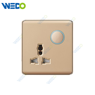 K2-P Series 13A MF Switched Socket with LED Light Ring 250V Light Electric Wall Switch Socket 86*86cm PC Material with Chrome Frame Home Switches Twist Pattern