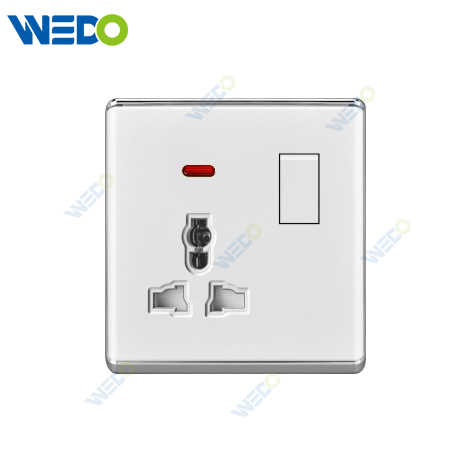 S2-W Home Switches 13A MF Switched Socket with Light Ring 250V Light Electric Wall Switch Socket PC Material with Chrome Frame
