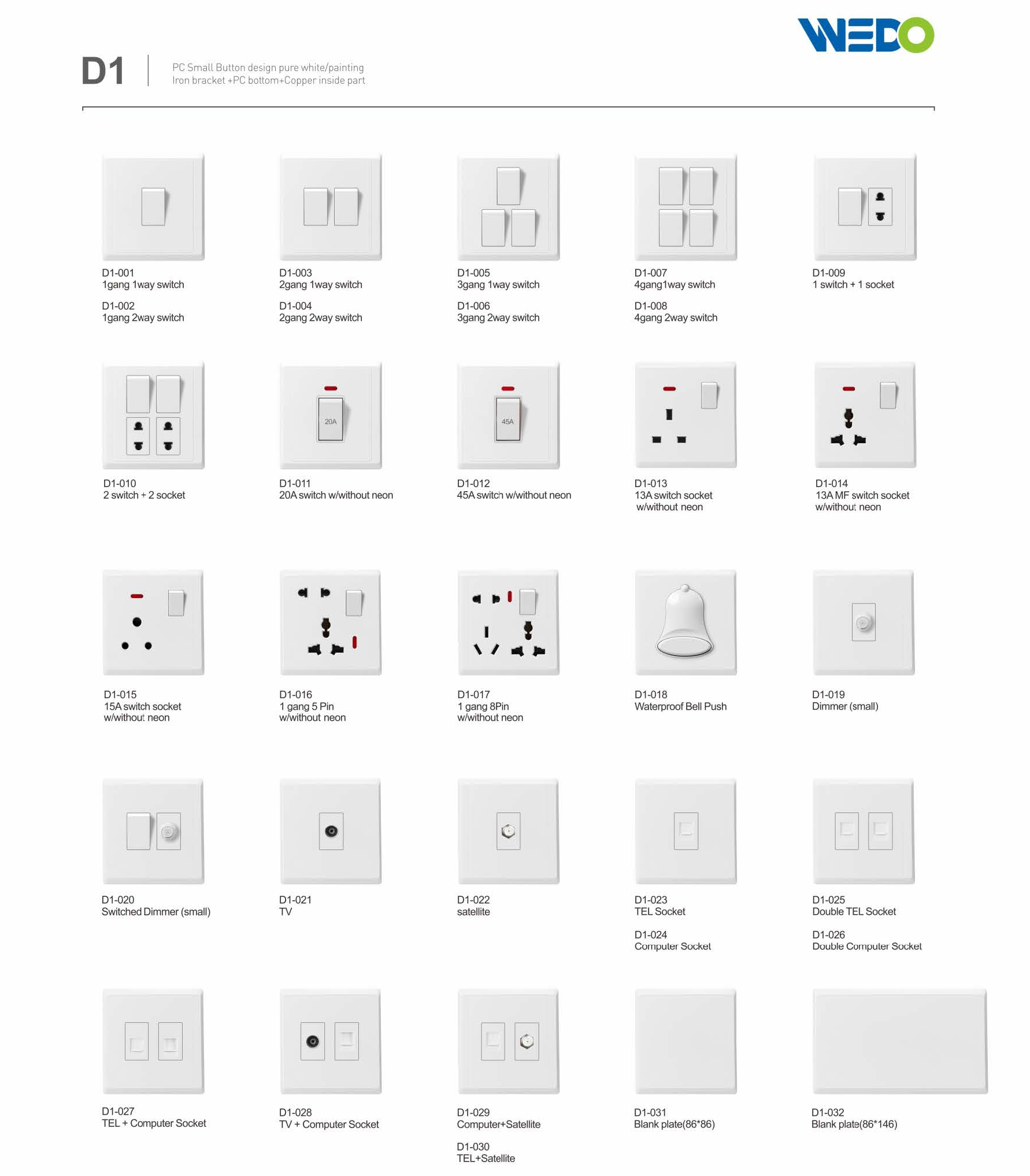 Small Button 20A 45A Exclusive Design Generous Appearance D1 Series Switch Socket 