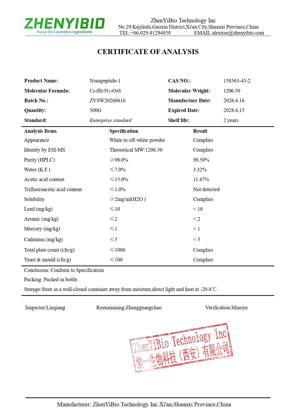 COA of Nonapeptide-1_page-0001