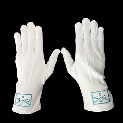 White Cotton Apron of Masonic Embroidery Gloves