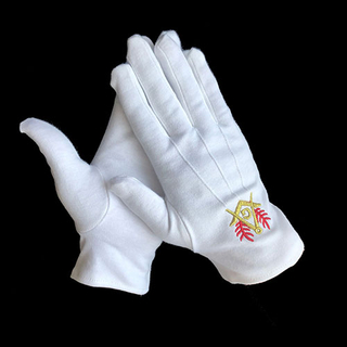 White Cotton Golden Square Compass Freemasons Glove