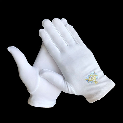 White Nylon Embroider Emblem Masonic Glove