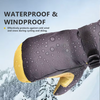 Yellow & Black Deerskin Ski Mittens, Waterproof Insulated Winter Snowboard Gloves