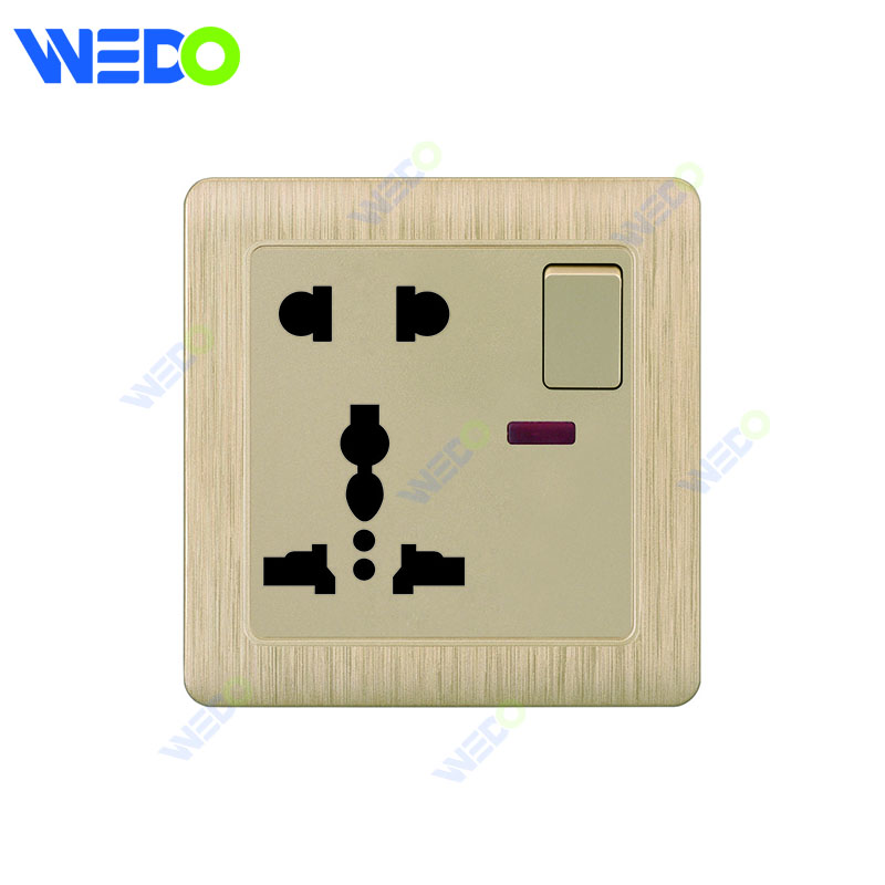 C20 86mm*86mm Home Switch White/silver/gold 5PIN MF SWITCHED SOCKET WITH NEON Light Electric Wall Switch PC Cover with IEC Certificate