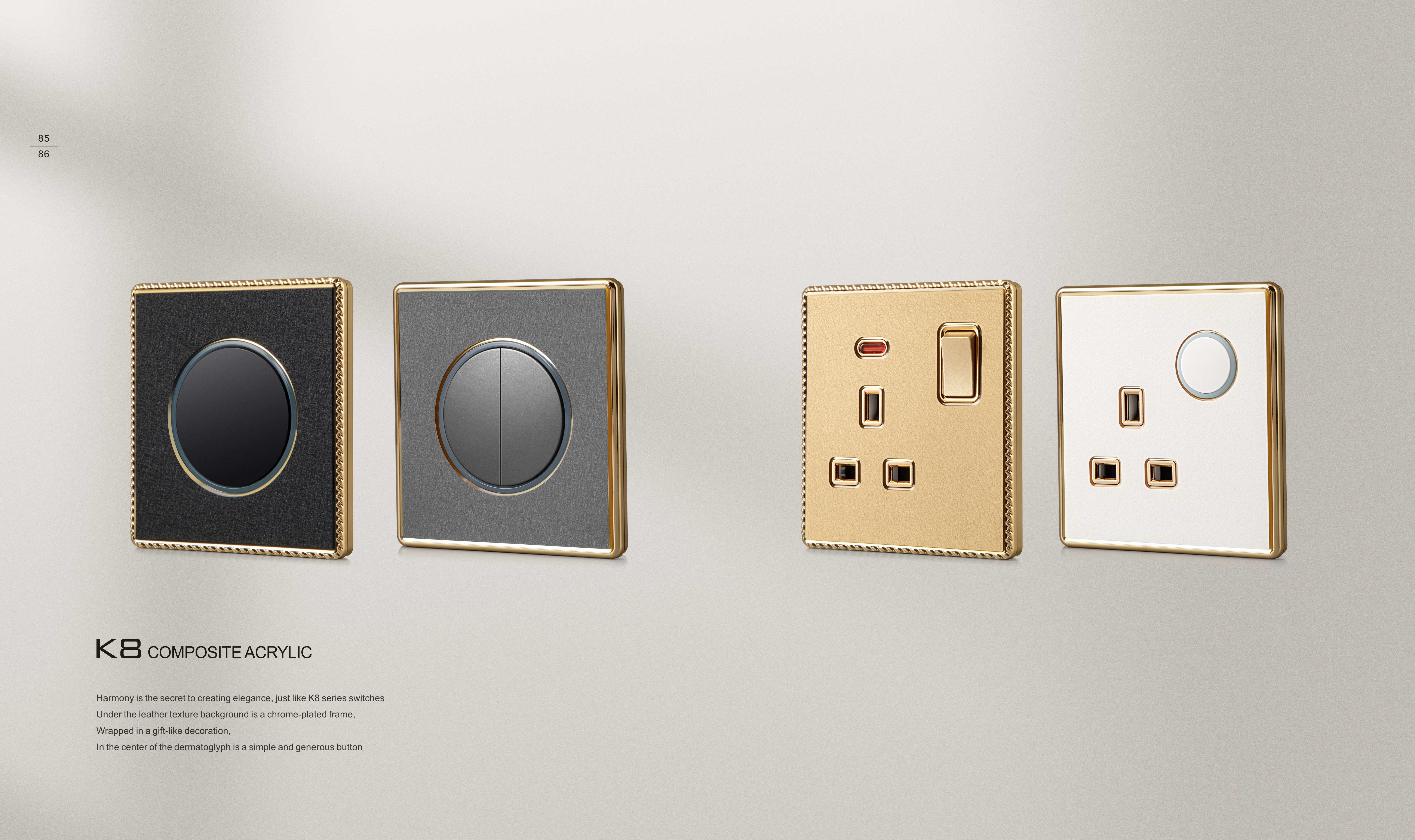 Acrylic Leather British 1G Wall Switch, Electric Socket Switch