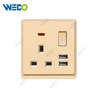 New Design PC 13A Switched Socket+2USB Wall Switch Socket 86*86 mm For Home