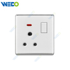 S2-W Home Switches 15A Switched Socket with LED Light Ring 250V Light Electric Wall Switch Socket PC Material with Chrome Frame