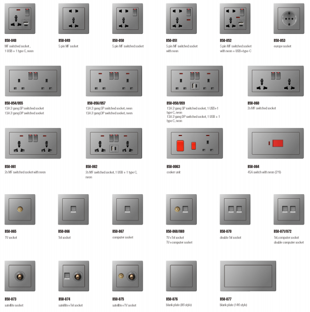  B20 Series Switch middle bottom Painting Switch Different Color Different Style 1 gang 2 gang 3 gang 4 gang Switch Socket