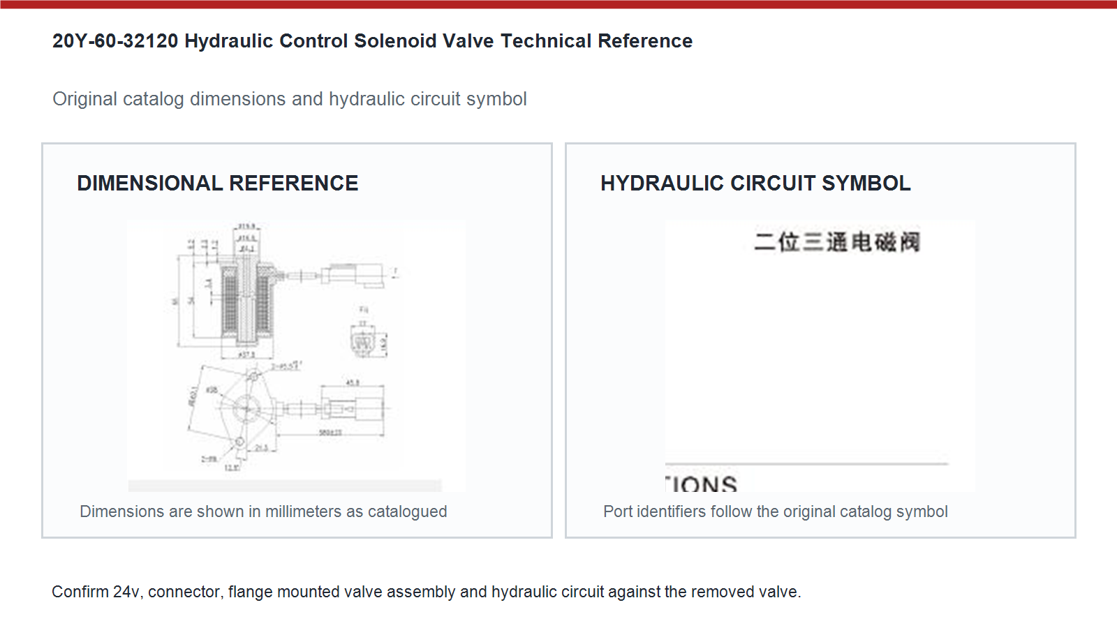 20Y-60-32120 Rozměry elektromagnetick&eacute;ho ventilu hydraulick&eacute;ho ovl&aacute;d&aacute;n&iacute; Komatsu a sch&eacute;ma hydraulick&eacute;ho obvodu