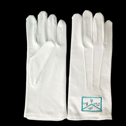 White Cotton Apron of Masonic Embroidery Gloves