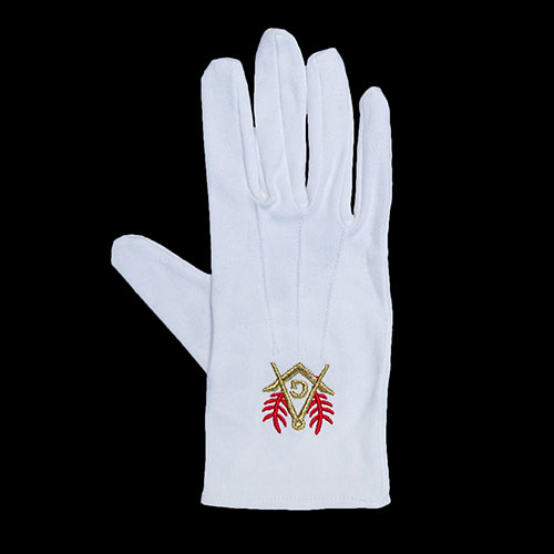 White Cotton Golden Square Compass Freemasons Glove