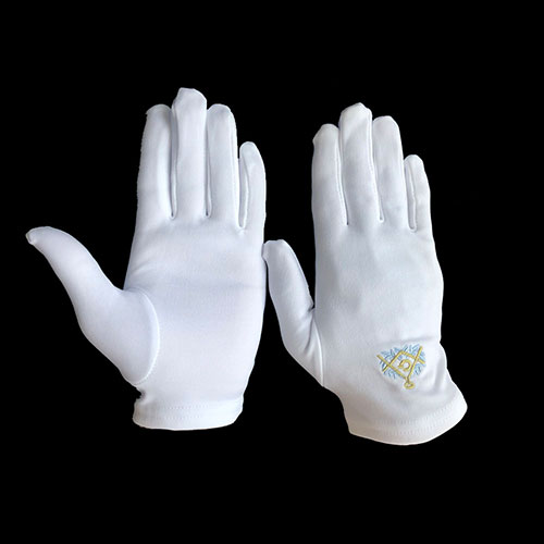 White Nylon Embroider Emblem Masonic Glove