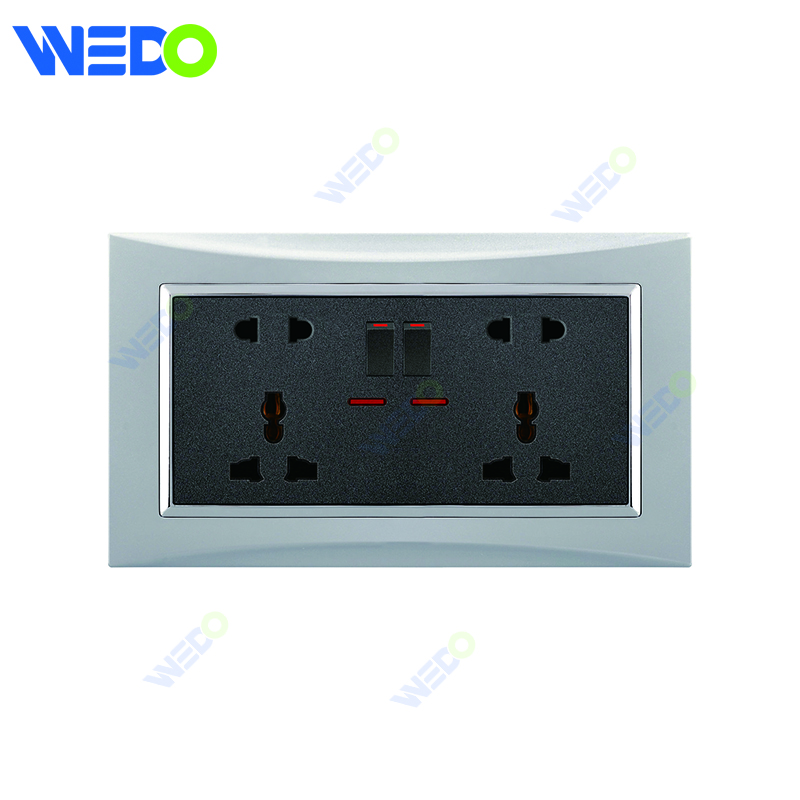 M3 Wenzhou Factory New Design Electrical Light Wall Switch And Socket IEC60669 DOUBLE 13A MF SWITCHED SOCKET WITH NEON