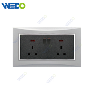 M3 Wenzhou Factory New Design Electrical Light Wall Switch And Socket IEC60669 2×13A SWITCHED SOCKET WITH NEON