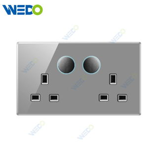 S6 Series Double 13A Switched Socket with LED Light Ring 250V Light Electric Wall Switch Socket Tempered Glass Material Modern Sockets