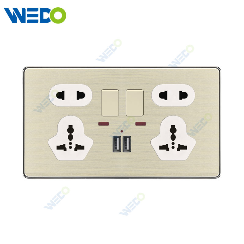 C90 Wenzhou Factory New Design Acrylic Home Lighting Electrical Wall Switches PC Material Cover with IEC Report SASO 2*5pin MF Switched Socket with Neon+2usb