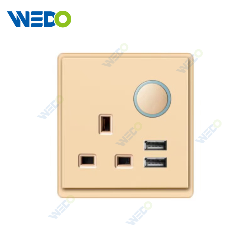 New Design PC 13A Switched Socket+2USB Reset Wall Switch Socket 86*86 mm For Home