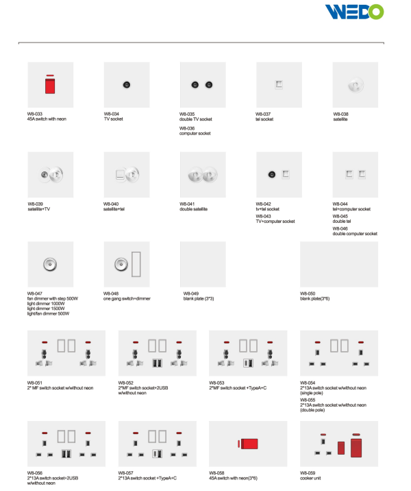 Ultra Slim Switch Socket Dimmer With Switch Innovative Design Generous Appearance W8 Series Switch Socket 